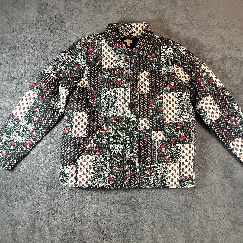 Vera Bradley Black/Red/White Floral Quilted Lined Button Jacket Women's M